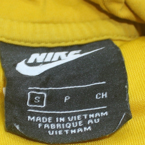 Nike Men's Yellow Small Pullover Hoodie with Logo Tape Sleeves