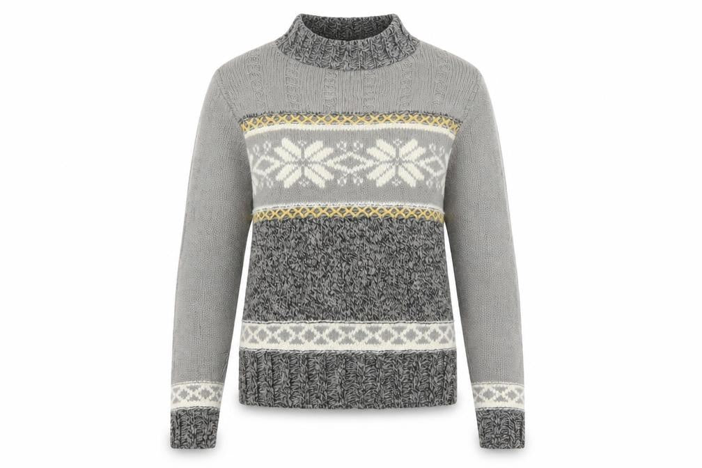 Ann Max Womens Grey Fair Isle Roll Neck Wool Jumper Size 14