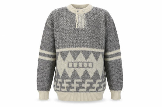 Alex Men’s Grey Mohair Blend Chunky Henley Jumper Size L