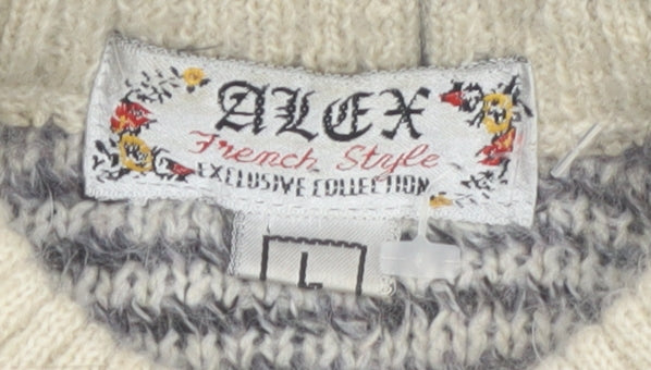 Alex Men’s Grey Mohair Blend Chunky Henley Jumper Size L