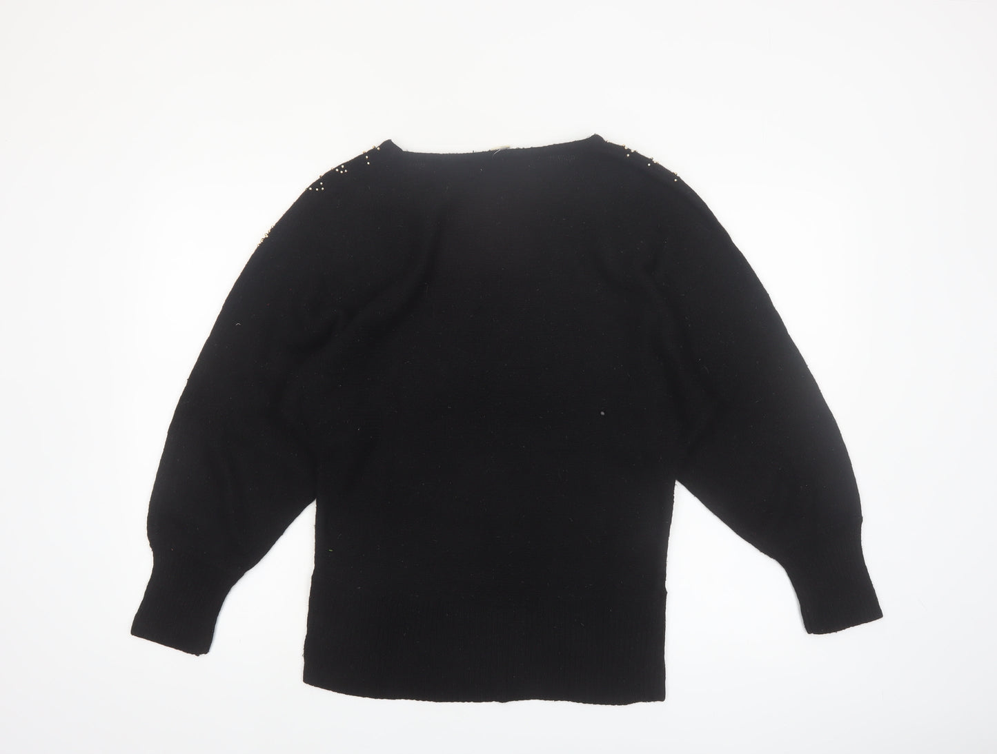 Ina Sinclair Womens Black S Pullover Floral Beaded Silk Angora Jumper