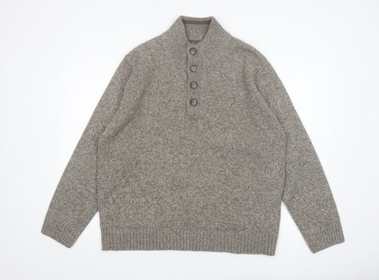 Marks and Spencer Mens Grey Wool Blend Henley Jumper XL