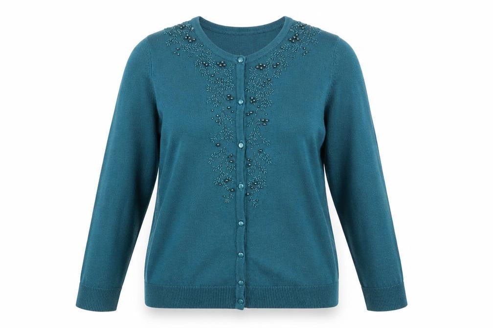 BHS Women’s Green Beaded Knit Cardigan Size 16