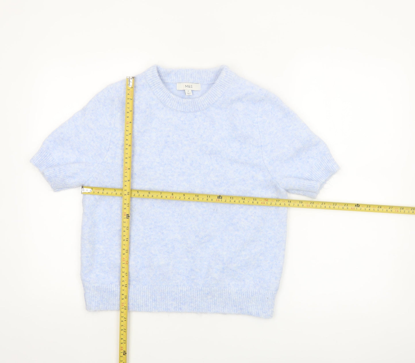 Marks and Spencer Women Blue Short Sleeve Crew Neck Knit Jumper M