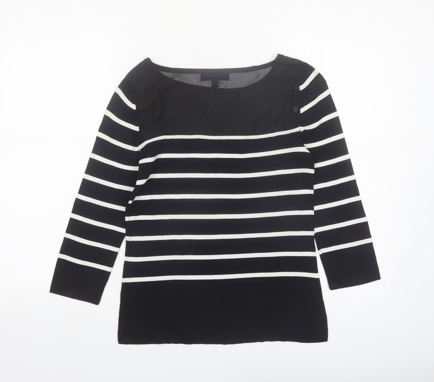 Cable & Gauge Women's Black Striped Boat Neck 3/4 Sleeve Pullover Jumper Size S