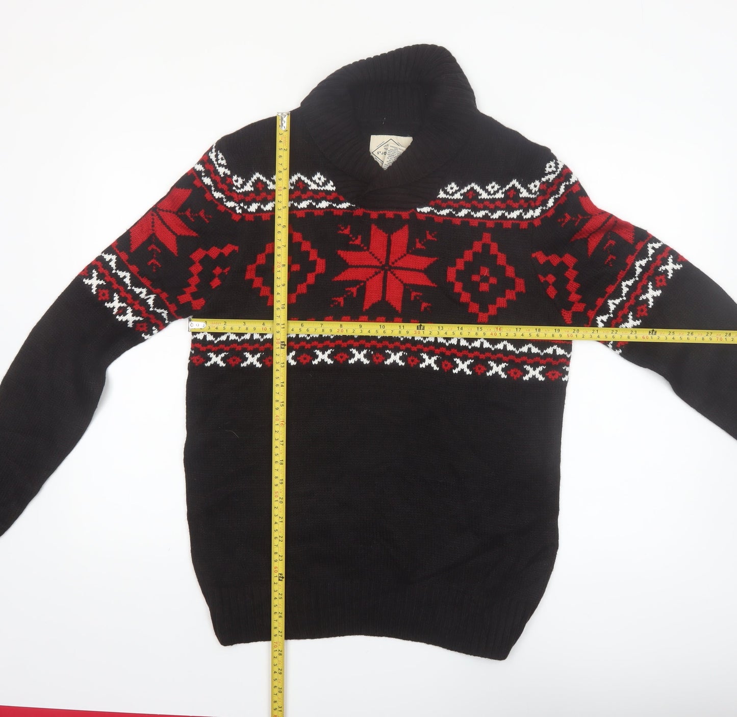 St John's Bay Men's Black Fair Isle Roll Neck Jumper Size M