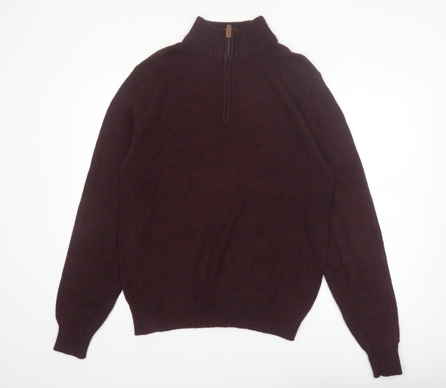 St. John’s Bay Men Brown Cotton Half Zip Jumper Size M