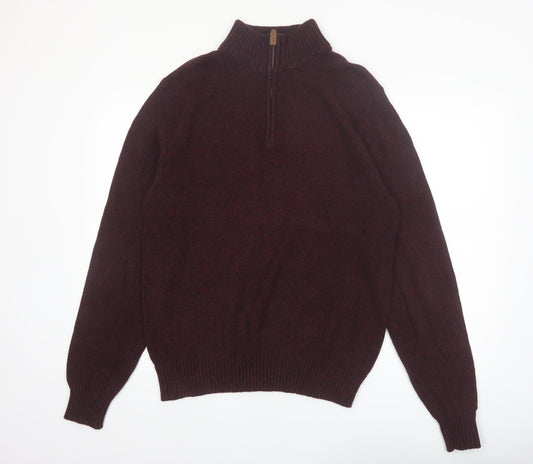 St. John’s Bay Men Brown Cotton Half Zip Jumper Size M