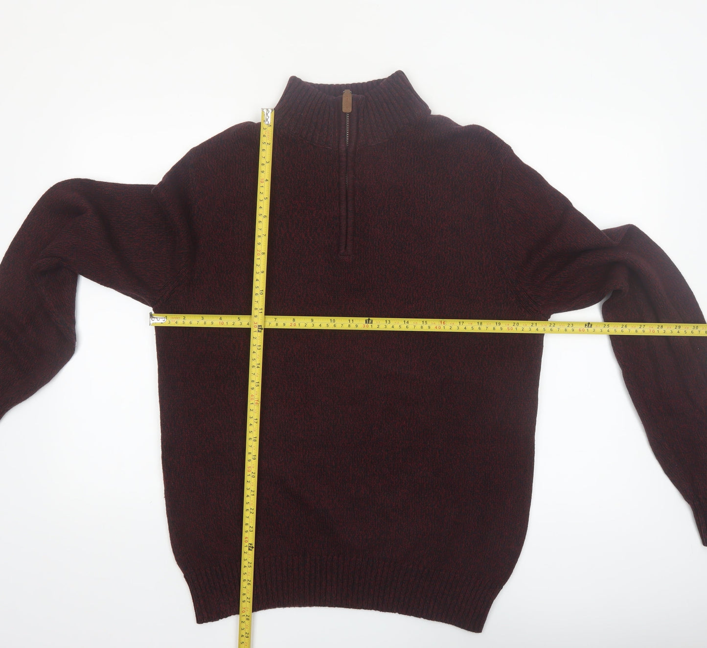 St. John’s Bay Men Brown Cotton Half Zip Jumper Size M