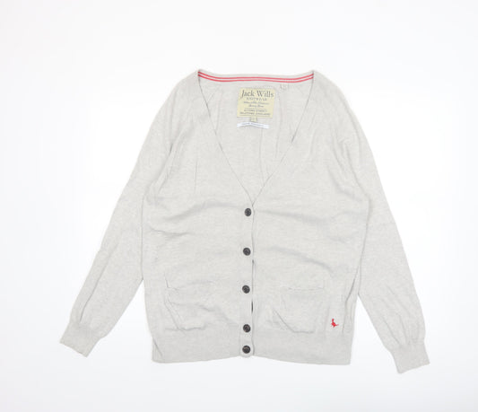 Jack Wills Womens Grey Cardigan Knitwear UK 14 Cotton Cashmere Blend