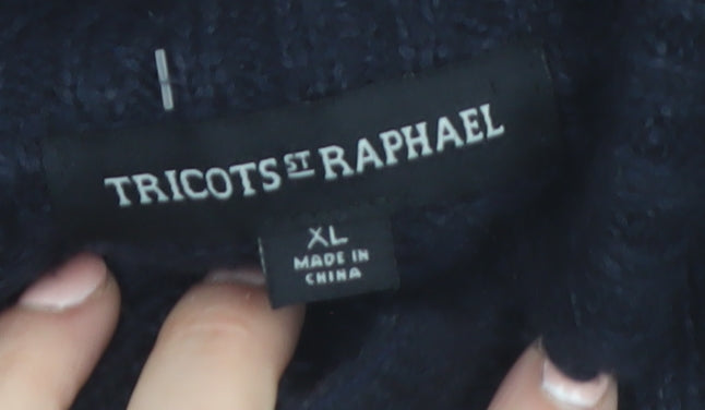 Tricots St. Raphael Men's Blue Fair Isle Henley Wool Jumper XL