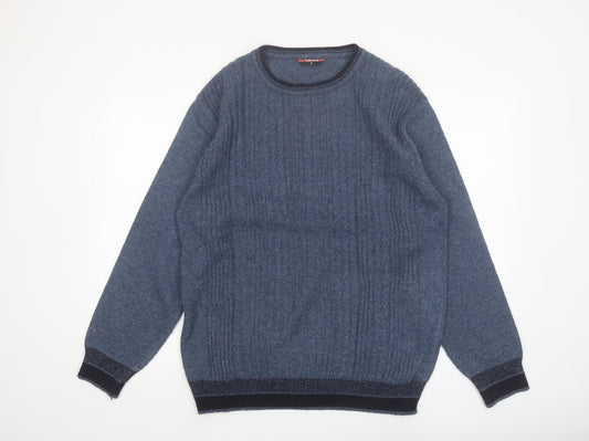 Turhan Men's Blue Wool Blend Crew Neck Jumper Size L