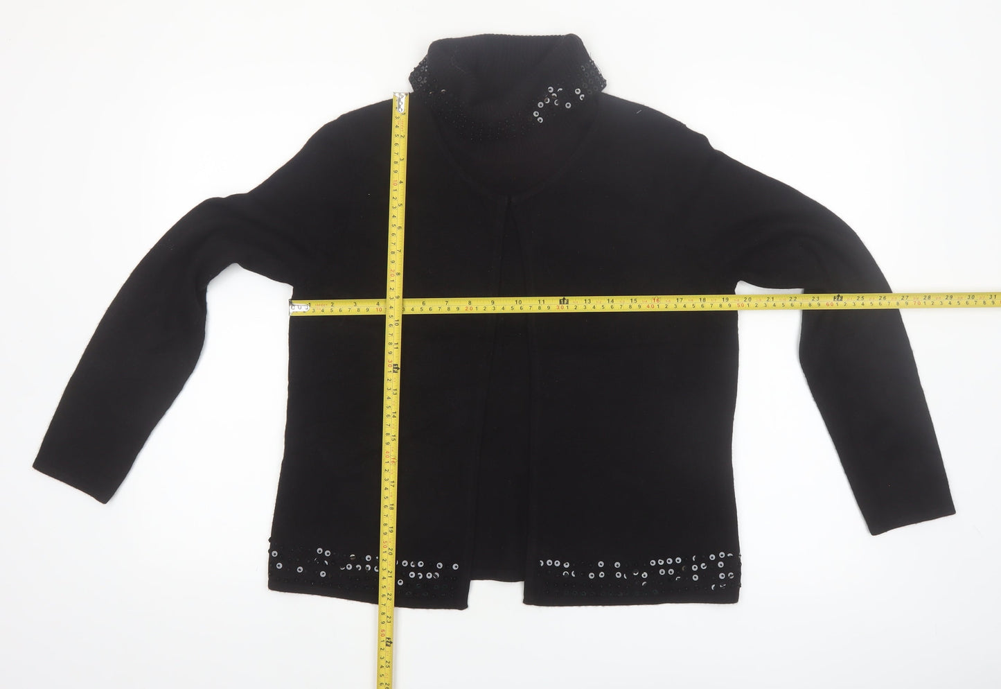 Norton McNaughton Womens Black Sequin Roll Neck Cardigan M