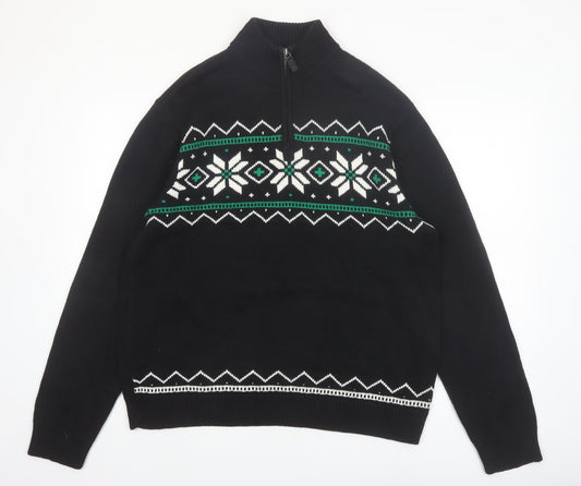 Chaps Men's Black Cotton Fair Isle 1/4 Zip Jumper L