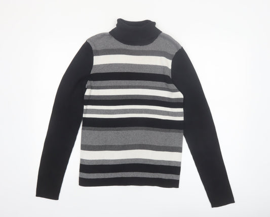 Northern Reflections Women’s Black Striped Roll Neck Cotton Jumper Size L