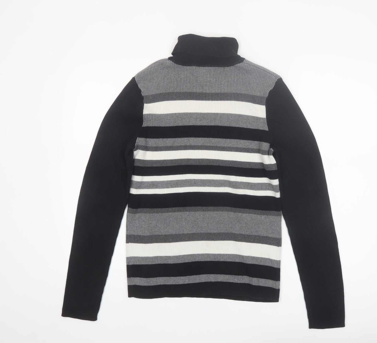 Northern Reflections Women’s Black Striped Roll Neck Cotton Jumper Size L
