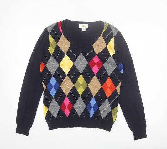 Talbots Men's Multicoloured Argyle V-Neck Cotton Jumper Size M