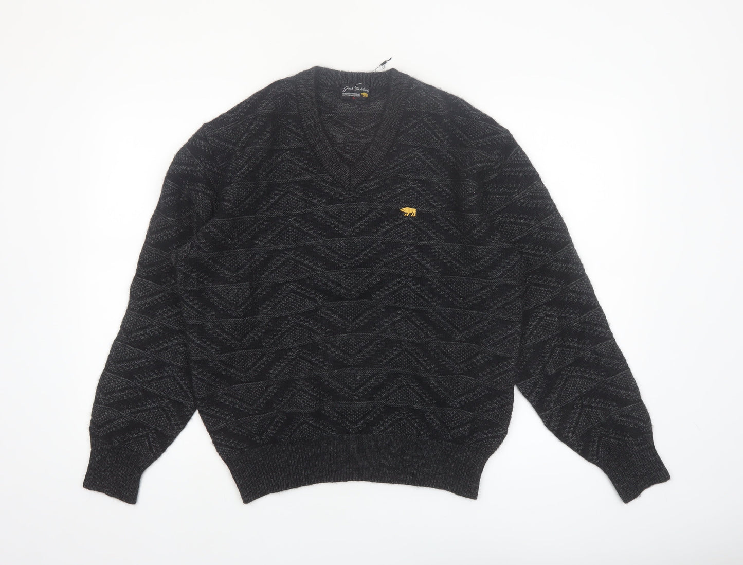 Jack Nicklaus Men Black Wool Blend V-Neck Golf Jumper L
