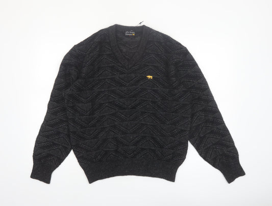 Jack Nicklaus Men Black Wool Blend V-Neck Golf Jumper L