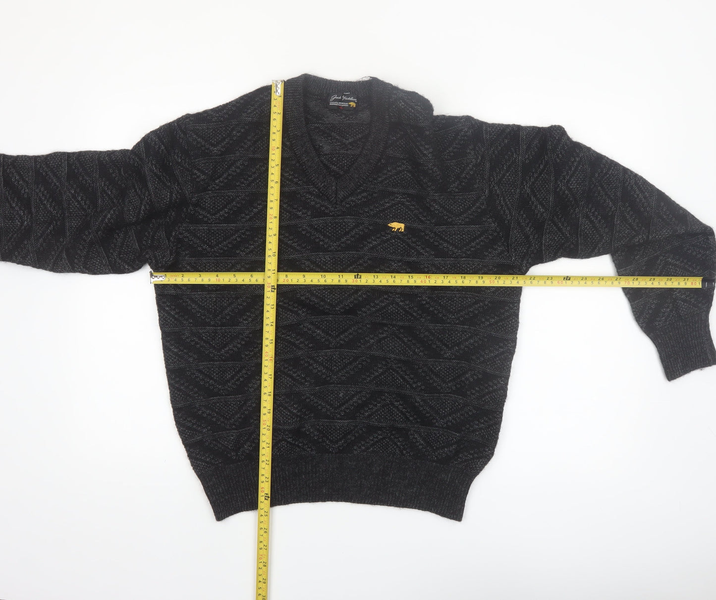 Jack Nicklaus Men Black Wool Blend V-Neck Golf Jumper L