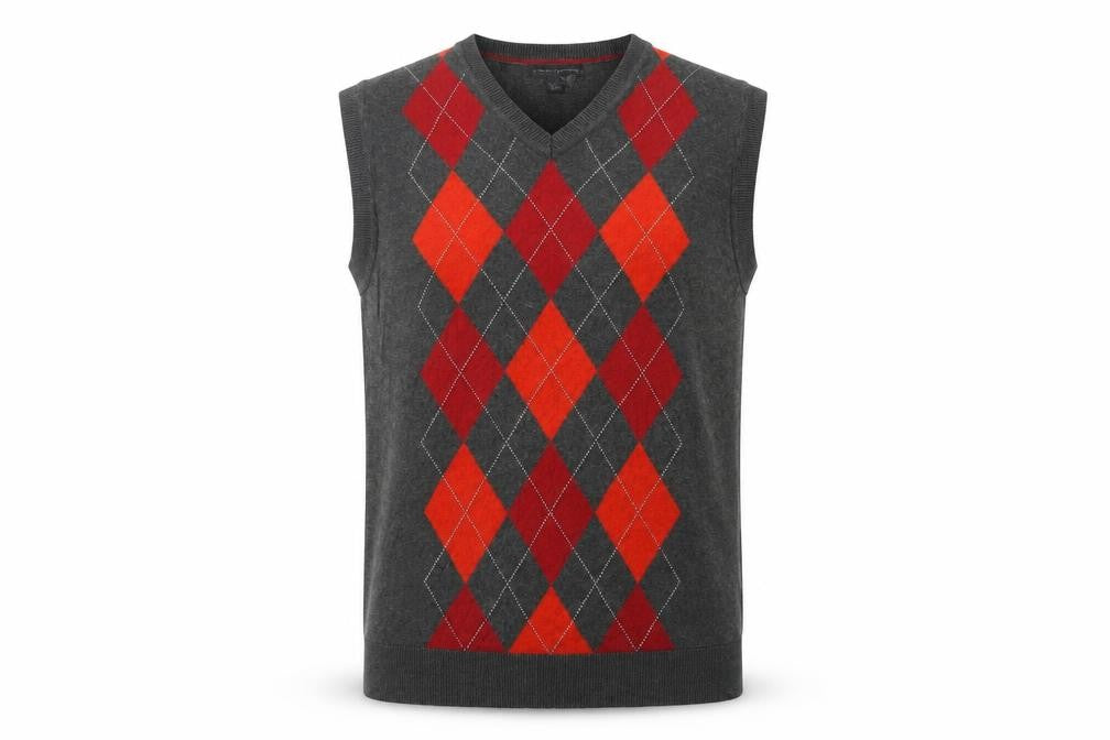Banana Republic Men's Grey Argyle Sleeveless Vest L V-Neck Silk Blend