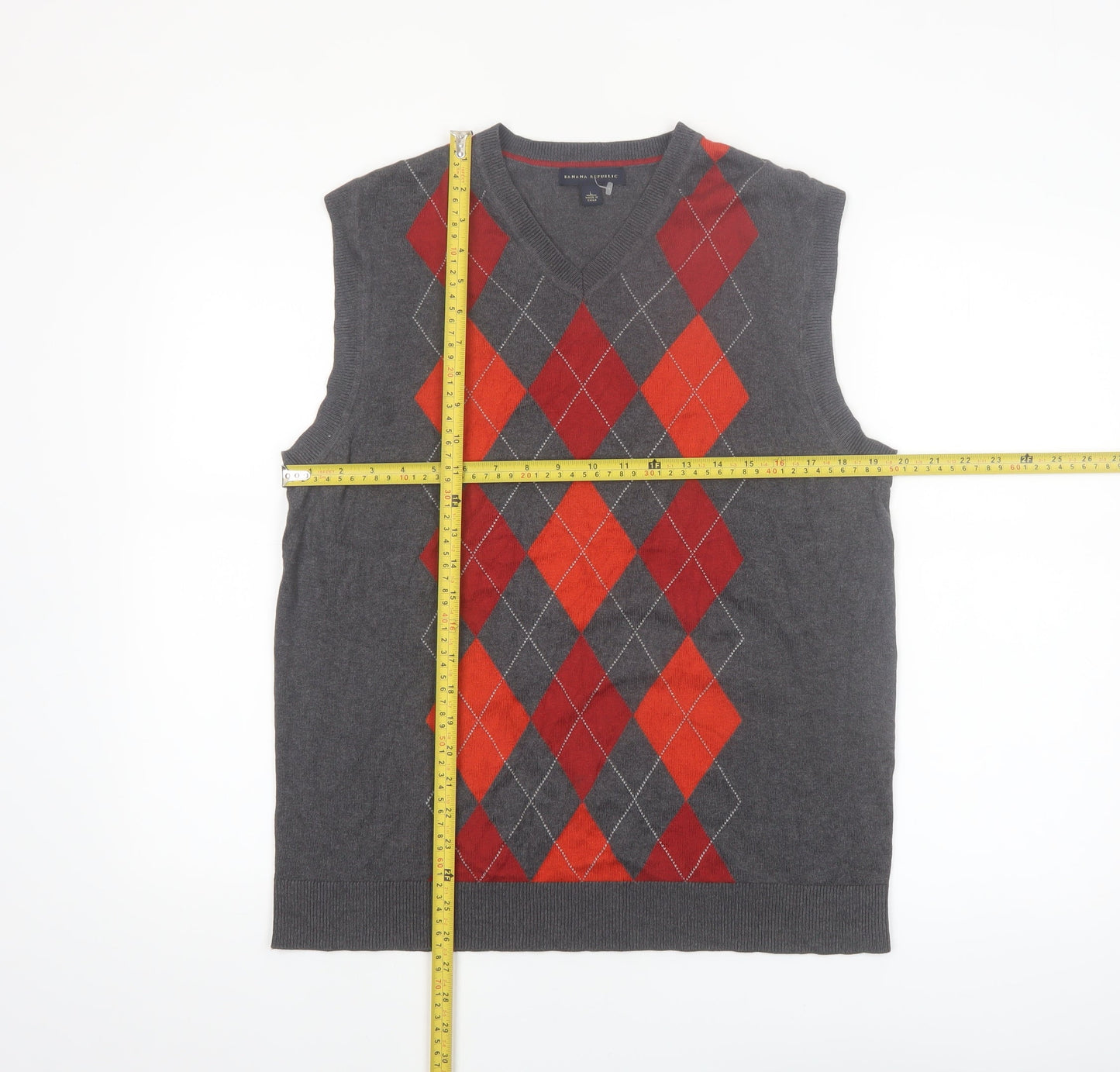 Banana Republic Men's Grey Argyle Sleeveless Vest L V-Neck Silk Blend