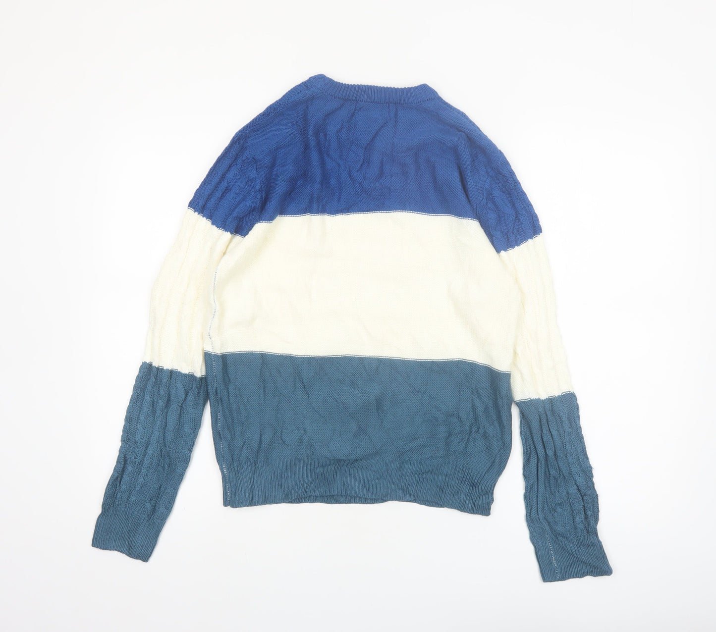 Creation Cube Womens Blue Striped Cable-Knit Pullover Jumper M