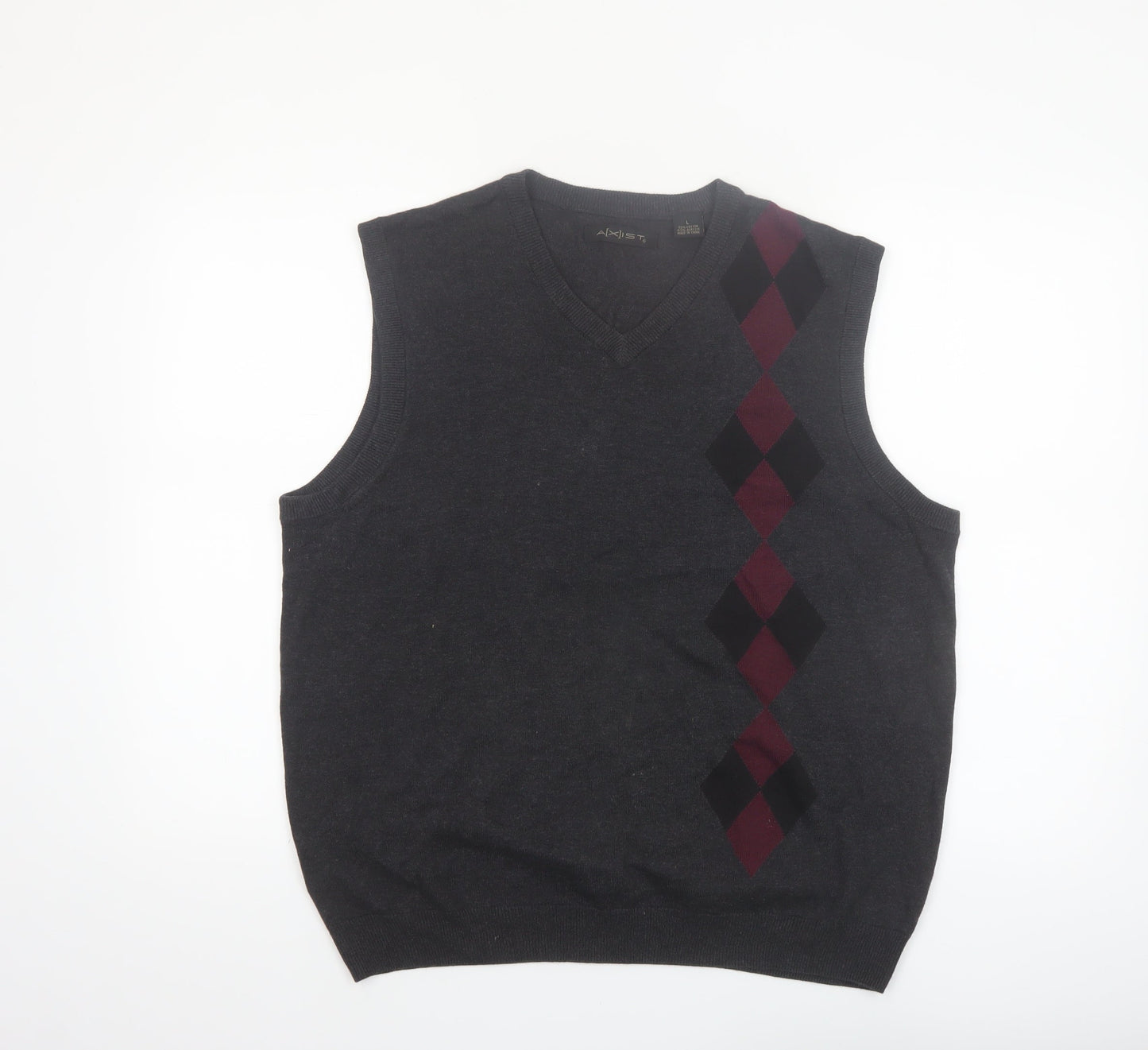 AXIST Men's Grey Argyle Sleeveless Knit V-Neck Vest Jumper Size L