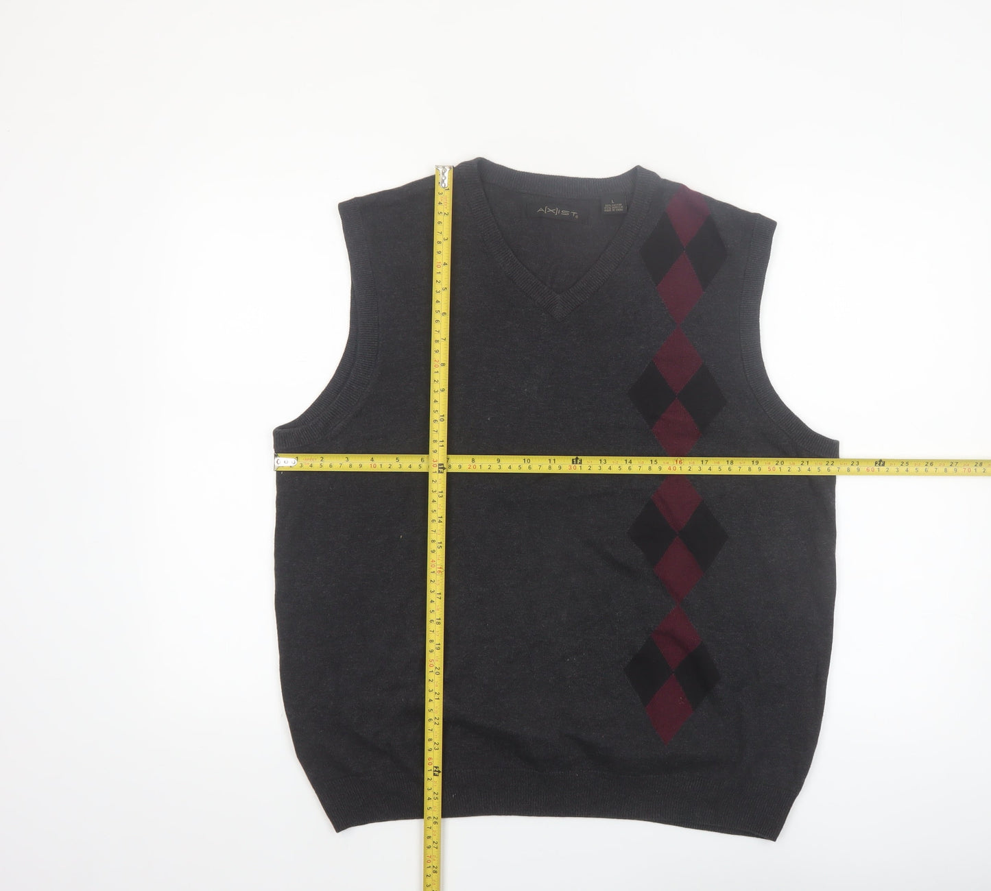 AXIST Men's Grey Argyle Sleeveless Knit V-Neck Vest Jumper Size L