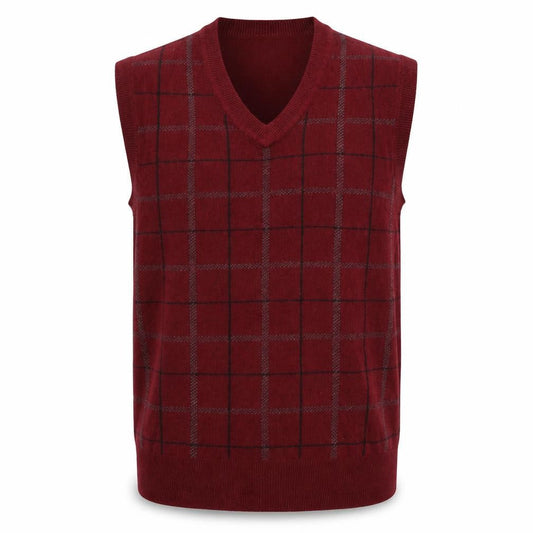 Dockers Men's Red Check V-Neck Sleeveless Knit Jumper Vest Size S