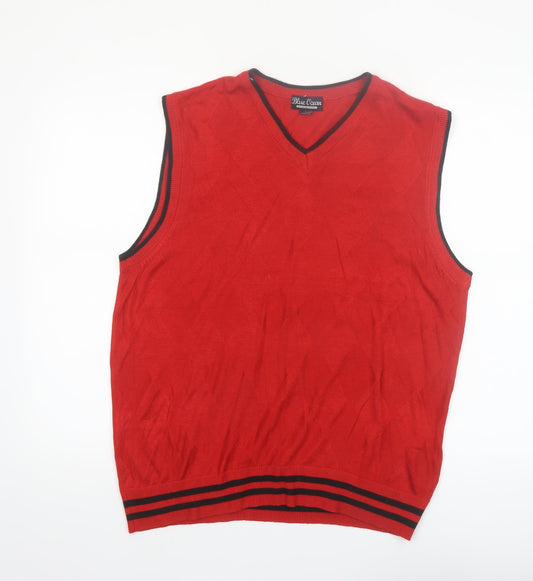 Blue Ocean Men's Red V-Neck Sleeveless Knit Vest Jumper L