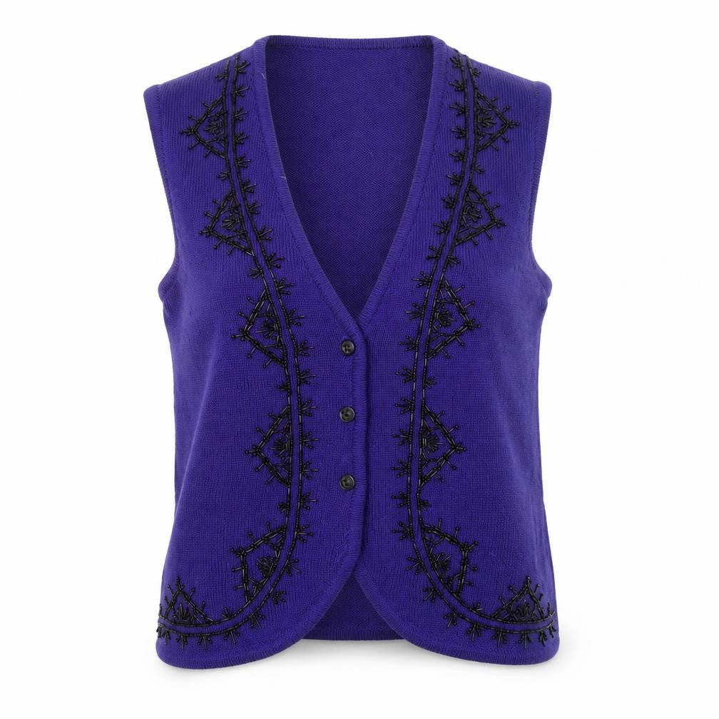Koret Womens Purple Knit Embroidered Vest Small Wool Blend