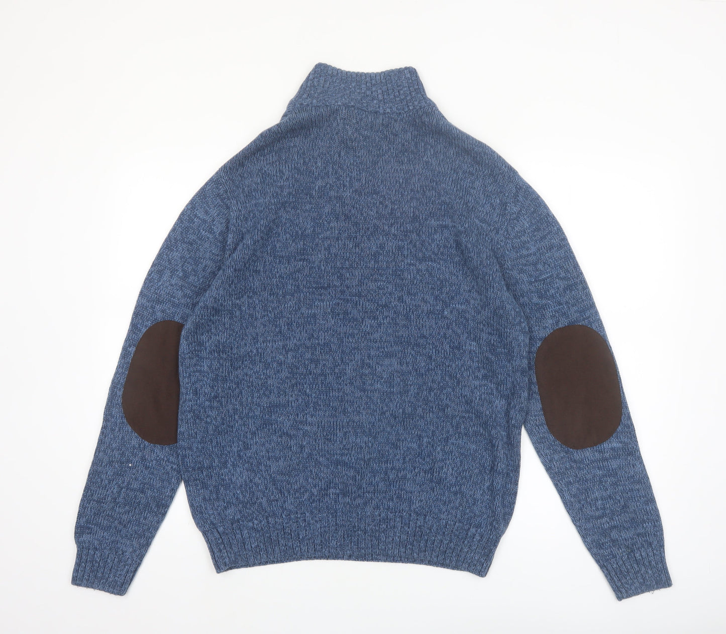 Chaps Men's Blue Cotton Henley Jumper Medium High Neck Pullover