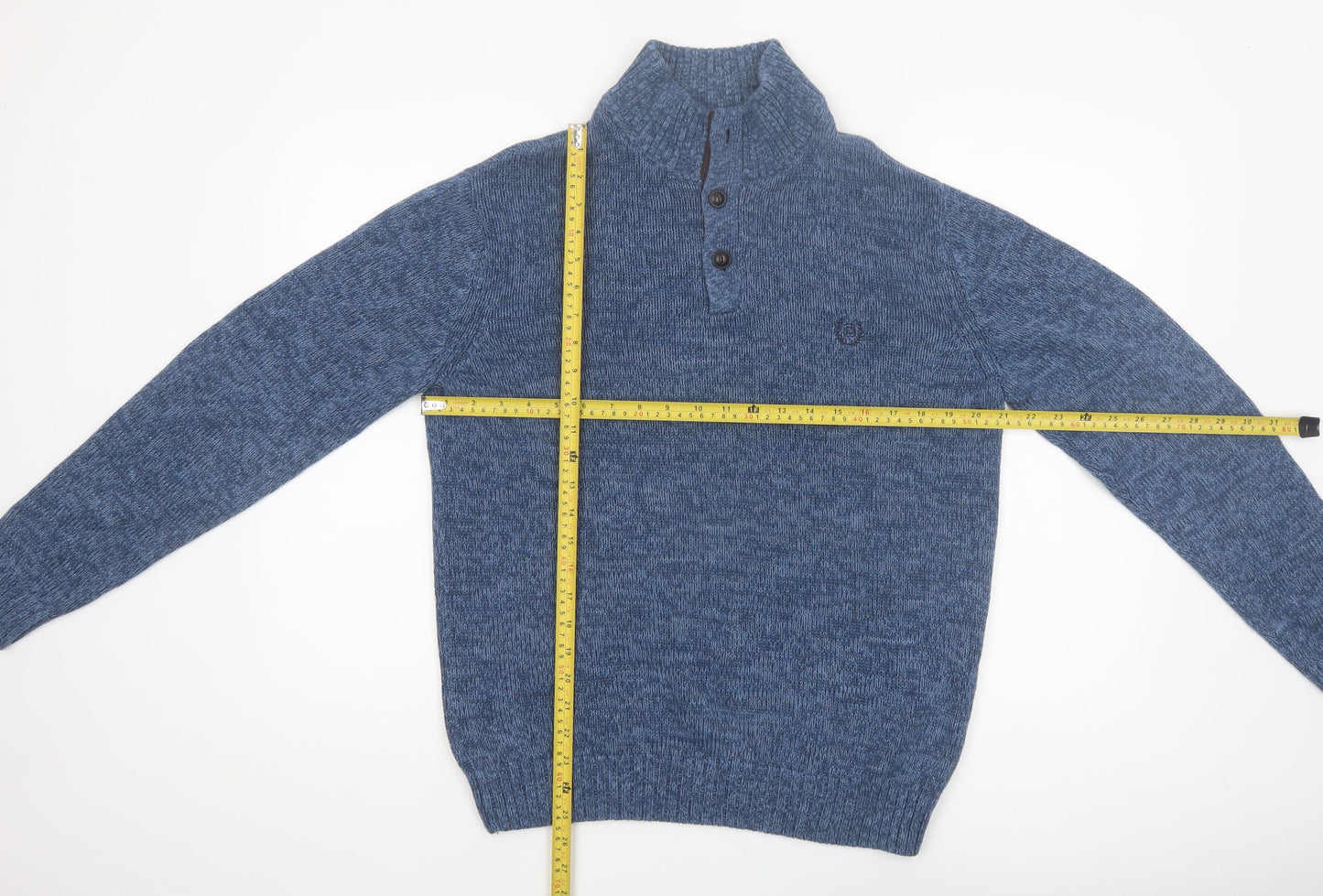 Chaps Men's Blue Cotton Henley Jumper Medium High Neck Pullover