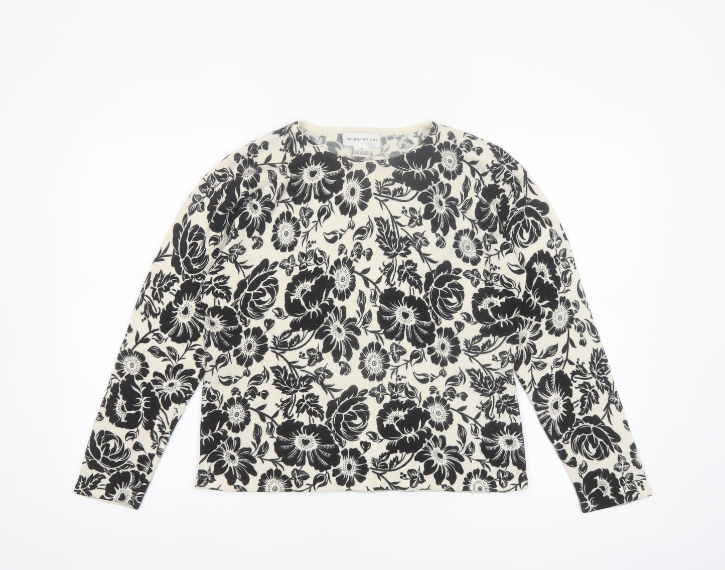 Moonlight Bay Womens Black Floral Crew Neck Knit Jumper M