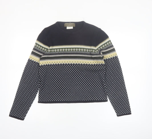 Khakis by Vanity Women's Black Fair Isle Knit Pullover Jumper Size S