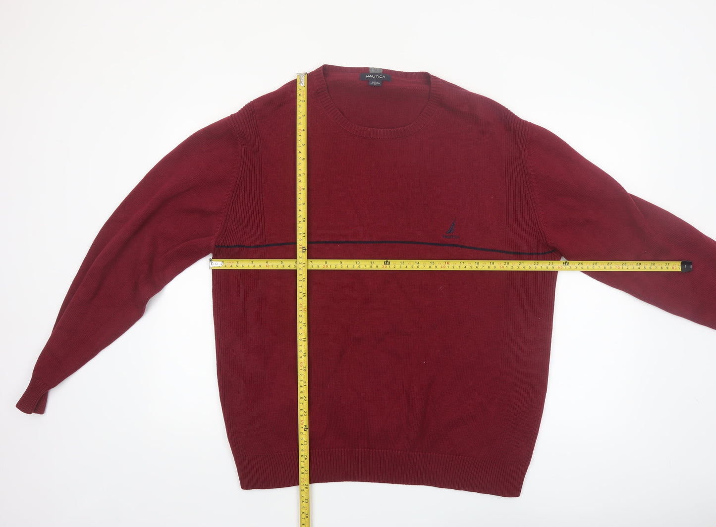 Nautica Men's Red Cotton Crew Neck Pullover Jumper Size L