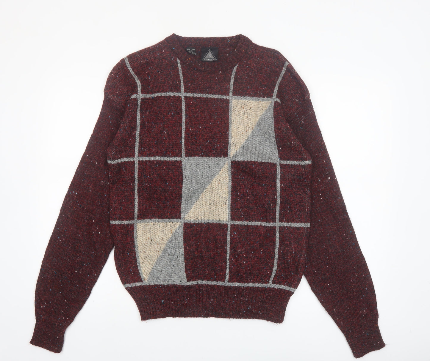 Kennington Men's Brown Geometric Knit Wool Blend Pullover Jumper Medium