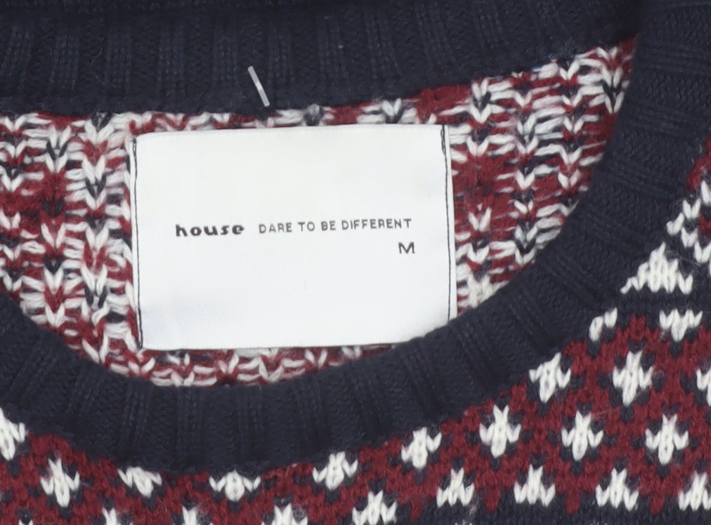 House Men's Multicoloured Fair Isle Knit Pullover Jumper M
