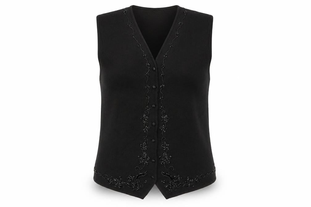 Chaus Women's Black Beaded Wool Blend Knit Vest L