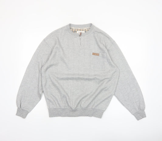 Troy Bros Men's Grey 1/4 Zip Cotton Blend Jumper Size L