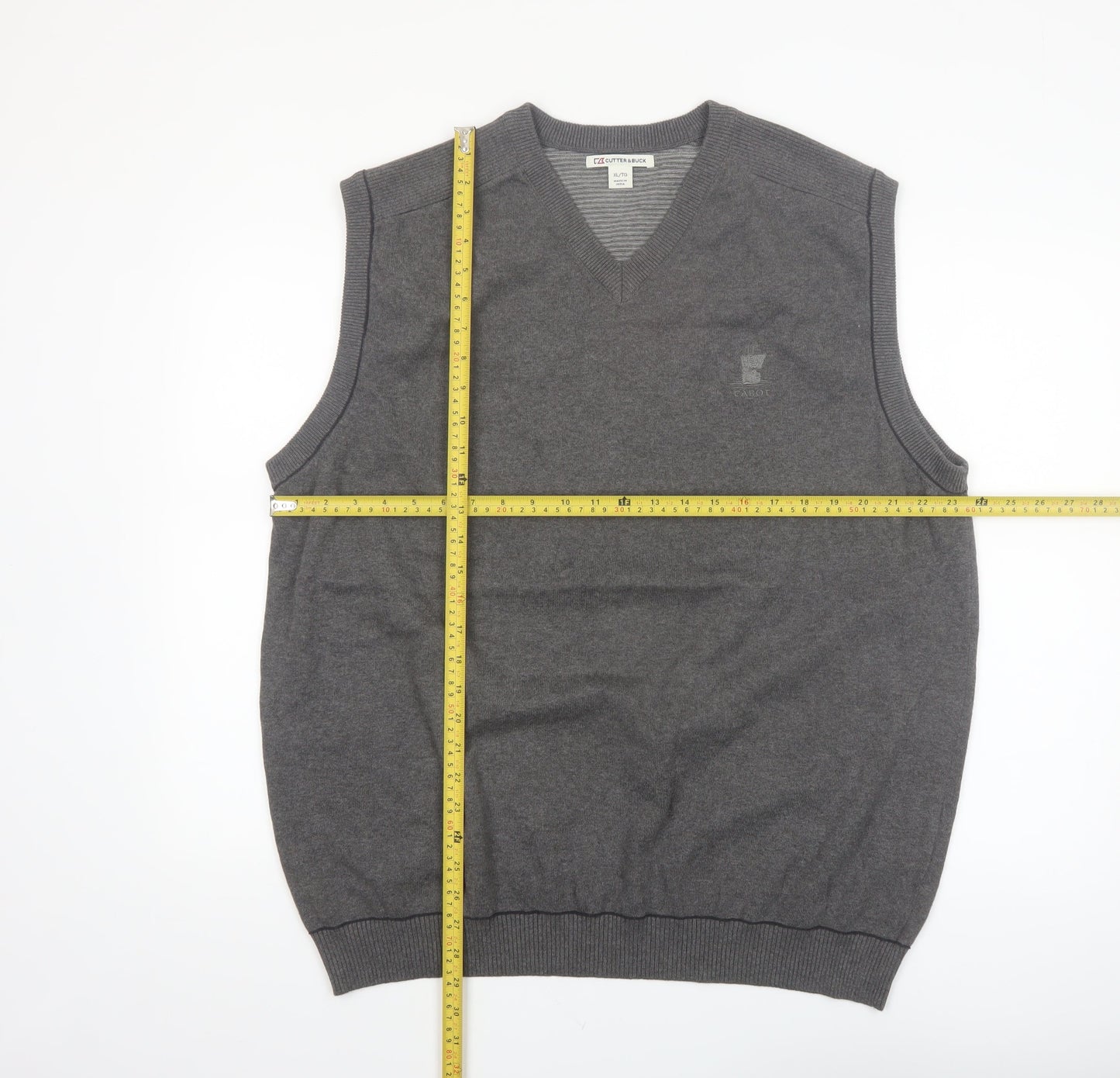 Cutter & Buck Men's Grey Cotton V-Neck Golf Vest Jumper XL
