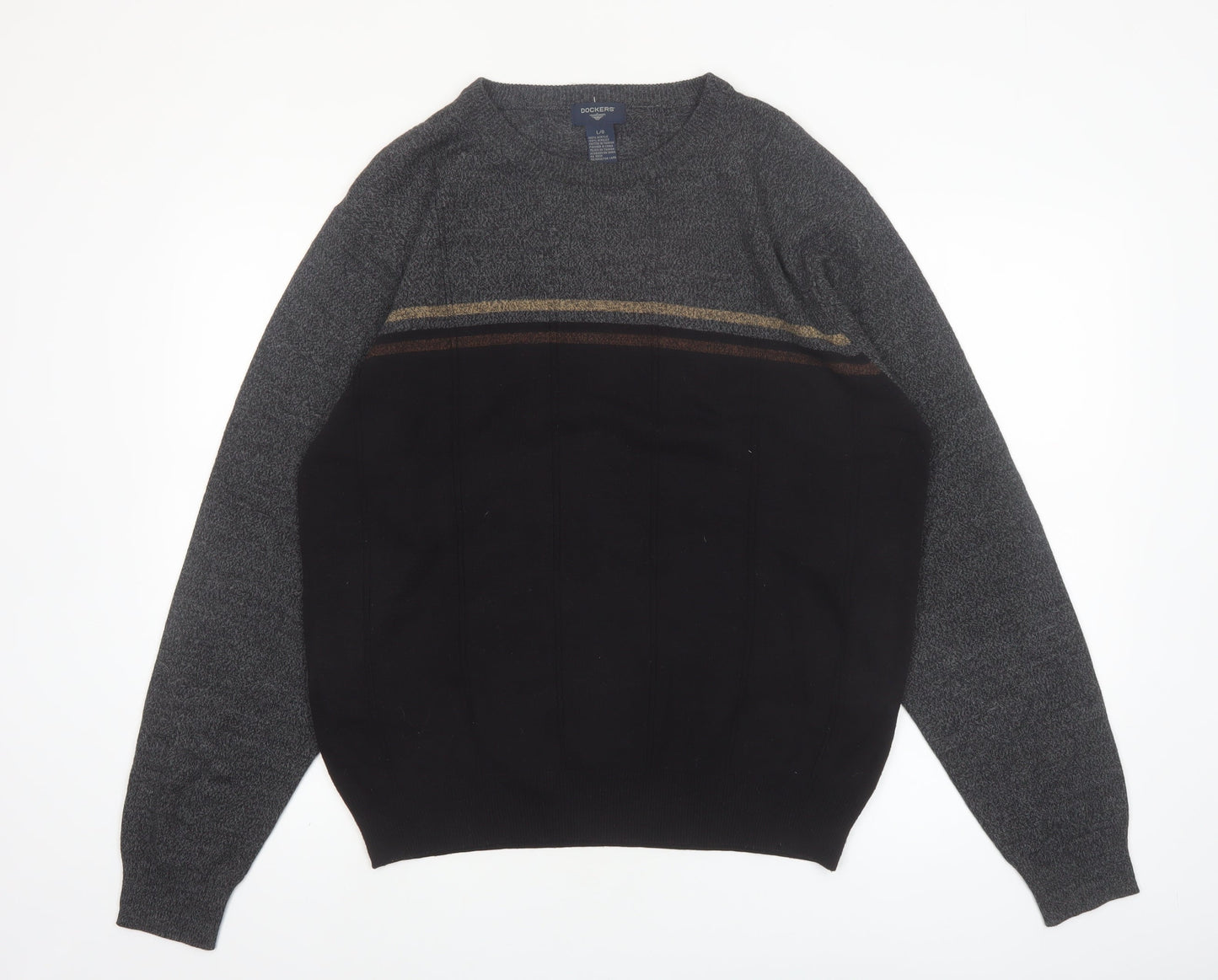 Dockers Men's Grey Acrylic Striped Crew Neck Pullover Jumper L
