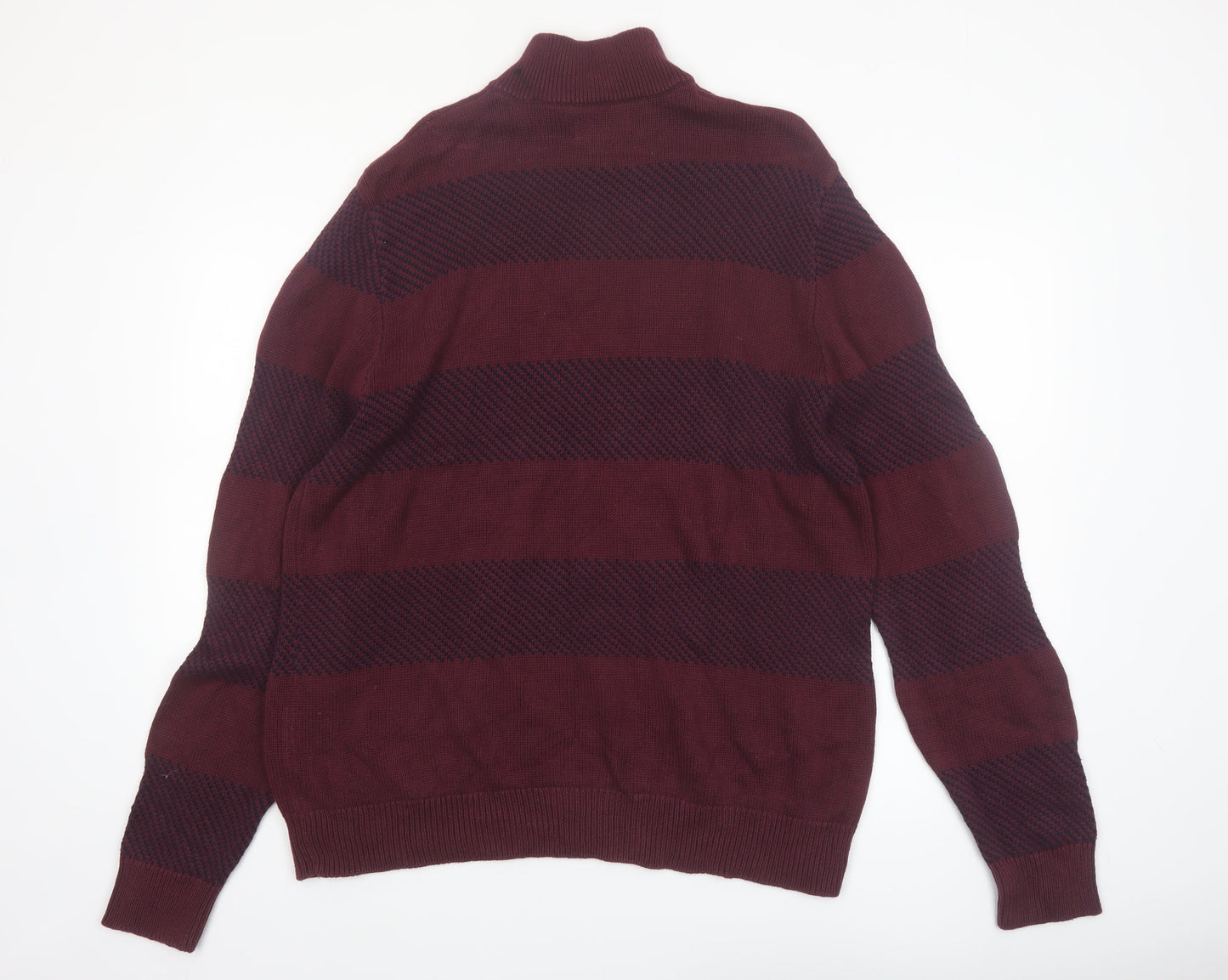 Chaps Men's Red Striped Cotton Half Zip Jumper Size L