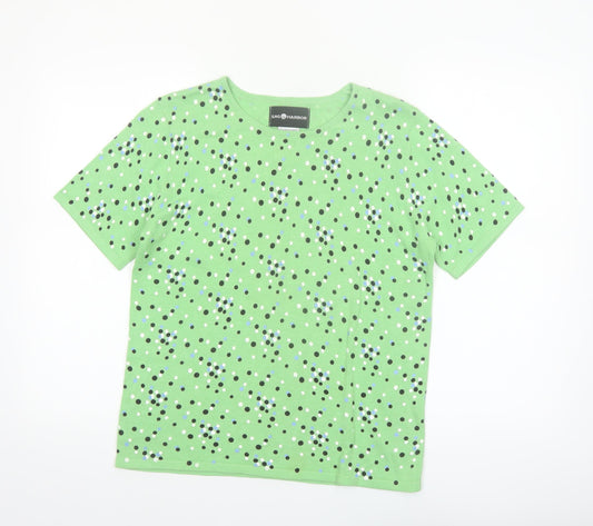 Sag Harbor Women's Green Polka Dot Cotton Blend Short Sleeve T-Shirt Size S