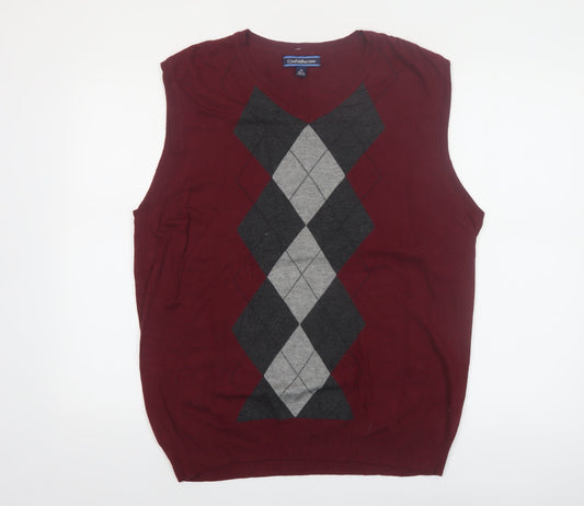 Croft & Barrow Men's Red Argyle Sleeveless V-Neck Knit Vest XL