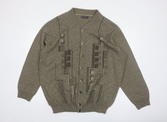 Marc René Men's Brown Geometric Wool Blend Cardigan XL