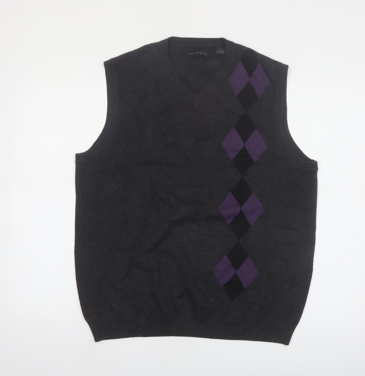 A|X|IST Men's Grey Argyle Sleeveless V-Neck Knit Vest L