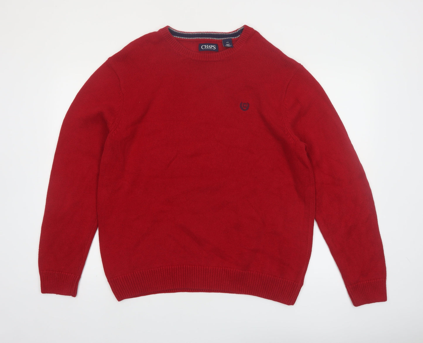 Chaps Men’s Red Cotton Crew Neck Pullover Jumper Size L