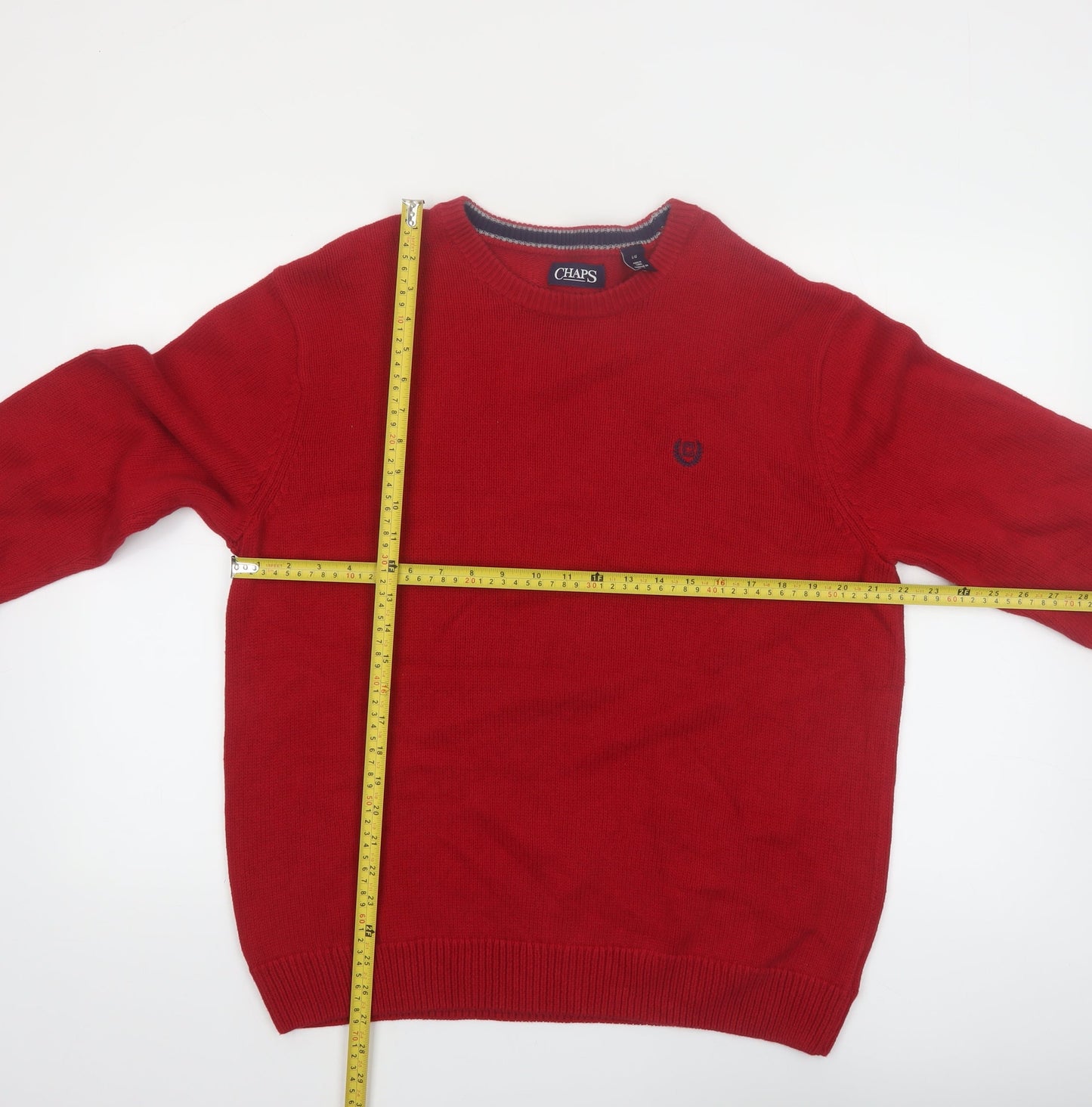Chaps Men’s Red Cotton Crew Neck Pullover Jumper Size L